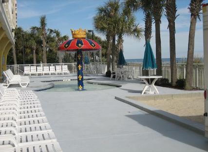 Camelot by The Sea outdoor kiddie pool with mushroom water fountain