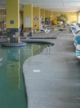 Amazing Water Park at Camelot by The Sea includes heated indoor lazy river, heated indoor pool, indoor kiddie pool, outdoor kiddie pool with mushroom water fountain, indoor hot tub, outdoor pool and giant kiddie sand box