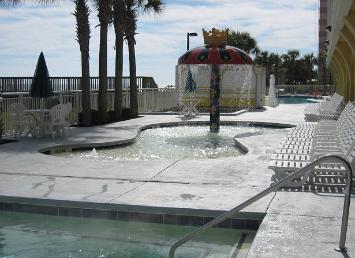 The Ocean Front Water Park includes a kiddie pool with mushroom water fountain