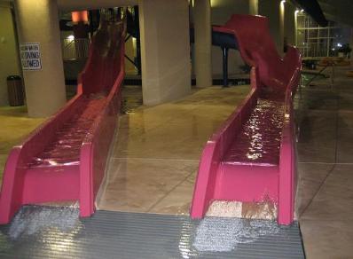 Dunes Village Resort Water Slides in the Water Park that is located on the first floor of Dunes Village in Myrtle Beach - Simply take one of the high speed elevators to the first floor and you are only steps away from the Largest indoor water park in all of Myrtle Beach SC